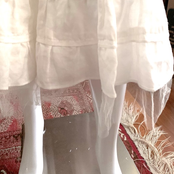 Beautiful White Linen long Skirt full circular Tiered Ruffles elastic waist US M - Picture 12 of 13